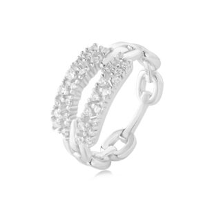 טבעת חוליות משובצת זרקונים בצבע כסף