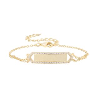 צמיד זהב בשיבוץ אבני זרקוניה בשילוב טס