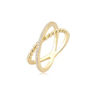 טבעת זהב כפולה בשיבוץ אבני זרקוניה