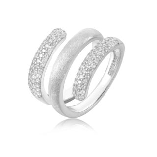 טבעת  מוברשת בשילוב שיבוץ