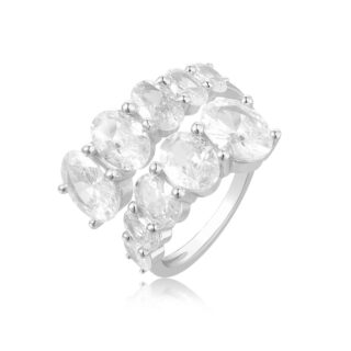 טבעת כסף בשיבוץ אבנים אליפסה