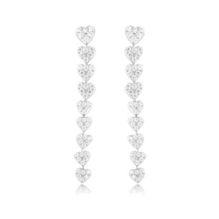 עגיל מאורך לבבות בשיבוץ אבני זרקוניה