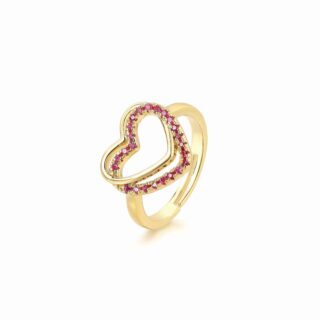 טבעת לב כפול משובץ