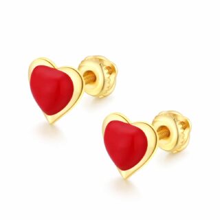 עגיל לב אדום אמייל